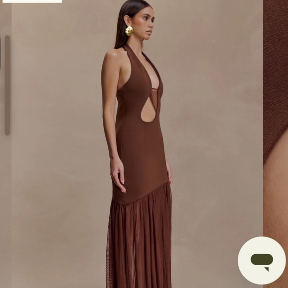 Meshki Elegant Mocha Halter Dress - Picture 2 of 9